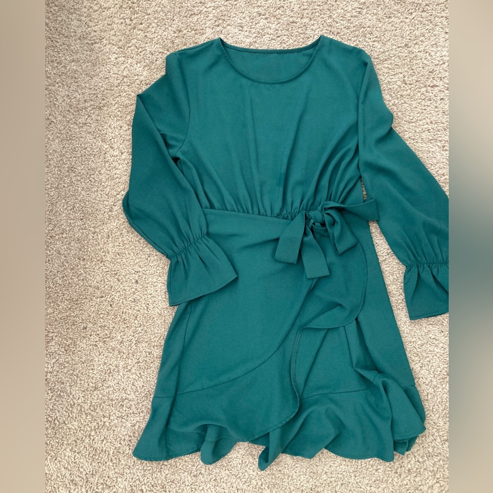 Green flutter wrap dress